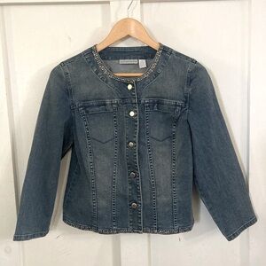 Chicos platinum denim coat metal studded size 0